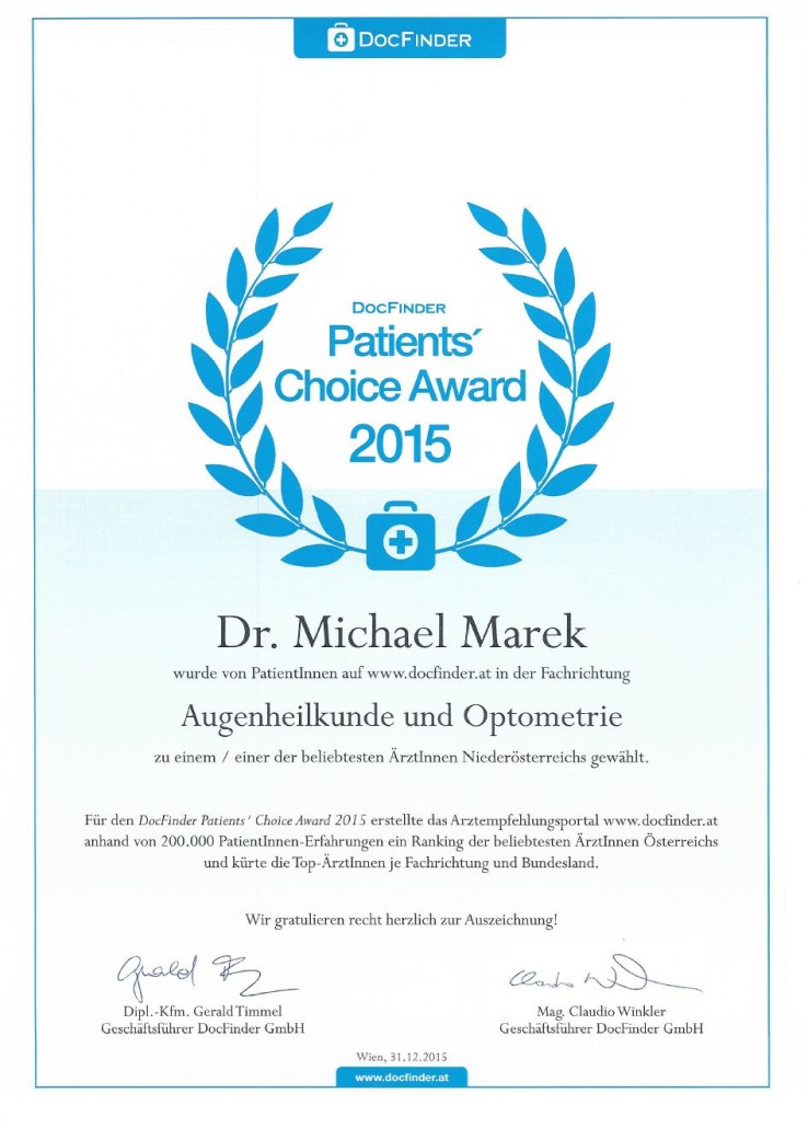 DocFinder Patient´s Choise Award 2015